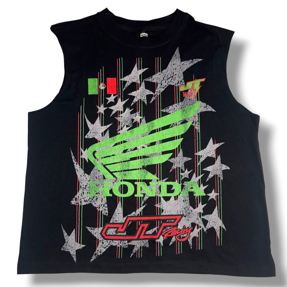 JT Racing Honda Sleeveless Muscle Tee Mens L Black Graphic Motocross Star Shirt